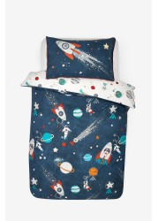 Space Planets And Rockets 100% Organic Cotton Duvet Cover And Pillowcase Set