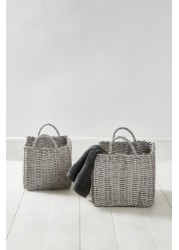 Plastic Wicker Storage Set of 2 Baskets