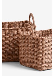 Plastic Wicker Storage Set of 2 Baskets