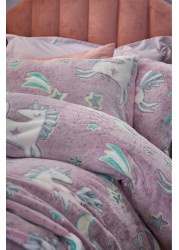 Glow In The Dark Fleece Unicorn Duvet Cover and Pillowcase Set