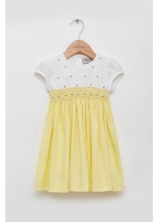 Trotters London Lemon Rose Hand Smocked Yellow Dress