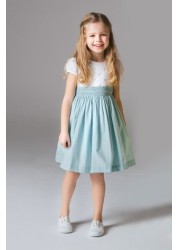 Trotters London Blue Rose Hand Smocked Dress