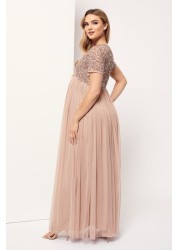 Maya Maternity Delicate Sequin Cap Sleeve Maxi Dress