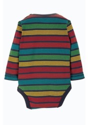 Frugi Blue Organic Cotton Long Sleeve Rainbow Stripe Bodysuit