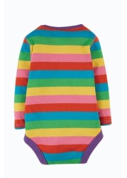 Frugi Pink Rainbow Stripe Organic Cotton Long Sleeve Bodysuit