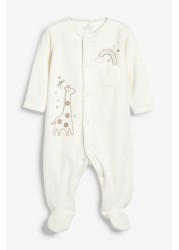 Giraffe Embroidered Velour Baby Sleepsuit (0-18mths)