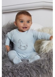 The Little Tailor Blue Chest Print Rocking Horse Sleepsuit