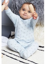 The Little Tailor Blue Jersey Print Rocking Horse Sleepsuit