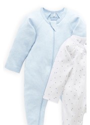 Purebaby Blue Organic Cotton Zip Growsuits 2 Pack