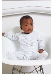 The Little Tailor Grey Stripe Jersey Rocking Horse Sleepsuit