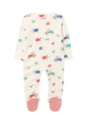 Joules Newborn Boys White Ziggy Cotton Printed Babygrow