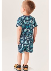 Baker by Ted Baker Navy Blue Printed T-Shirt And Shorts Set