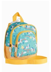 Frugi Aqua Blue Recycled Backpack with Reins Unicorn