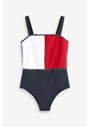 Tommy Hilfiger Girls Blue Logo Swimsuit