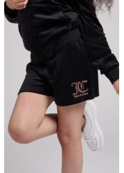 Juicy Couture Black Diamante Velour Shorts