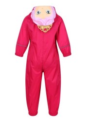 Regatta Pink Charco Waterproof Animal Hooded Puddlesuit