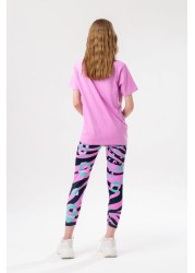 Hype. Girls Purple Groovy Zebra Script T-Shirt, Leggings and Scrunchie Set