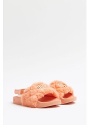 River Island Orange Light Quilted Faux Fur Cleated Sliders