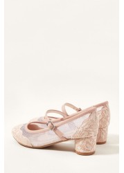 Monsoon Pink Lace Scallop Ballerina Heels