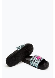 Hype Girls Blue Ice Leopard Sliders