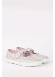 Trotters London Silver Martha Canvas Shoes