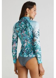 Aqua Blu Floral Tropical Haylay Rash Guard