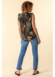 Roman Frill Detail Tropical Print Top