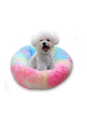 ALISSA-50cm Round Donut Beds Sofa for Small Dogs, Warm Plush Calming Pet Bedding, Pluffy, Comfy&amp;Cute Faux Fur Cuddler, Multi-color.