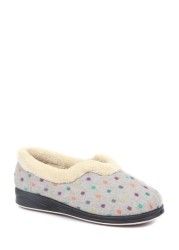 Pavers Ladies Grey Wide Fit Polka Dot Slippers