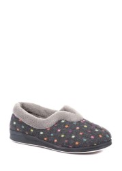 Pavers Ladies Grey Wide Fit Polka Dot Slippers