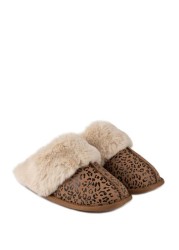 Totes Isotoner Ladies Real Suede Mule with Fur Cuff