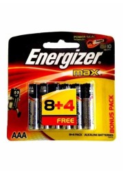 12-Piece Max AAA Battery Set Black/Silver