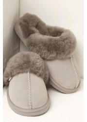 FatFace Grey Sienna Sheepskin Mule Shoes