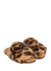 Totes Ladies Faux Fur Animal Double Strap Slider Slippers