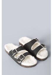 Animal Black Warm Lined Sliders