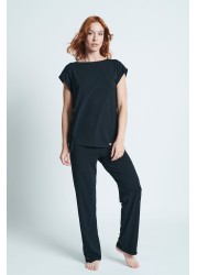 ELLE Black Nightwear Lace Crossover T-Shirt