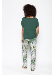 Cyberjammies Tamsin Leopard Palm Pant & Emerald Cap Sleeve Slouch Top