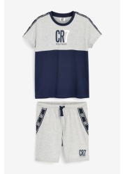 CR7 Boy's Grey And Blue Short sleeve Pyjama Set