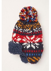 FatFace Blue Fairisle Trapper Hat