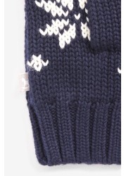 The Little Tailor Childrens Navy Christmas Snowflake Fairisle Mittens Gloves