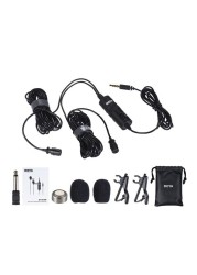 Boya-bm-1dm Omnidirectional Dual Microphone with Clip Condenser Microphone for Canon Nikon Sony DSLR Cameras iPhone Samsung Huawei PC Voice Recorders and More