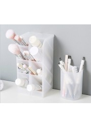 2 PCS SET Desk Organizer Storage for Office, School, Home Supplies Translucent White and Brown Pen Storage Holder (White/Brown)