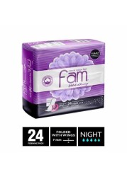 Fam Natural Cotton Feel Maxi Thick Folded Sanitary Pads With Wings, 24 Pads