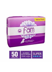 Fam Maxi Thick Pads With Wings Made Of Natural Cotton , 50 Pads