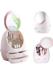 ALISSA-Portable USB Rechargeable Make-up Organizer Case Cosmetic Storage Box Jewelry Container with Mirror LED Light