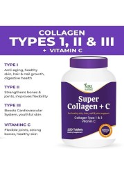 NBL Super Collagen with Vitamin C, Collagen Peptides Types 1 & 3 for Hair, Skin, Nails & Joints - 6000 mg - 250 Tablets