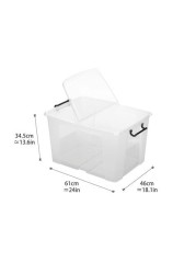 Strata, Made in UK, 65 Liter Smart Box with Folding Lid, L61xW46xH34.5 cm-STR-XW686-CLR/CLR-ST