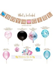 Doreen Baby Shower Party Supplies Kit (64 Pieces) - Including 36 inch Reveal Balloon, Confetti Balloons, Banner, Photo Props & More