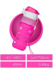 Aiwanto Glass Water Bottle Anti Slip Glass Pop Water Bottle School Office Water Bottle Handle and Protective Silicone Sleeve for Sports(Pink)