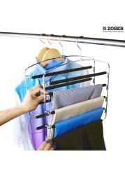 ZOBER 5 Layer Pants Hanger Stainless Steel Slack Hangers with Foam Coated Swing Arms Hang scarfs, pants, trousers, jeans etc. (2)